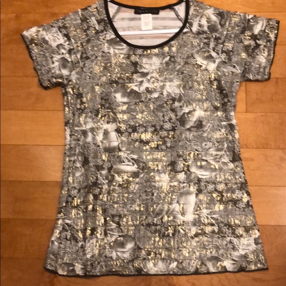 Silver and Gold Metallic Ruffled Top Black Accents